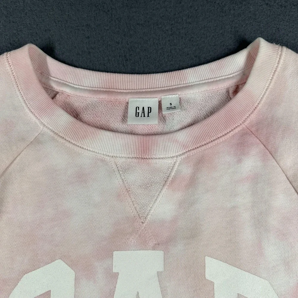 Gap Shirt Womens Small Pink Tie Dye Terry Raglan Short Sleeve GAP Logo Hibiscus - Picture 3 of 14